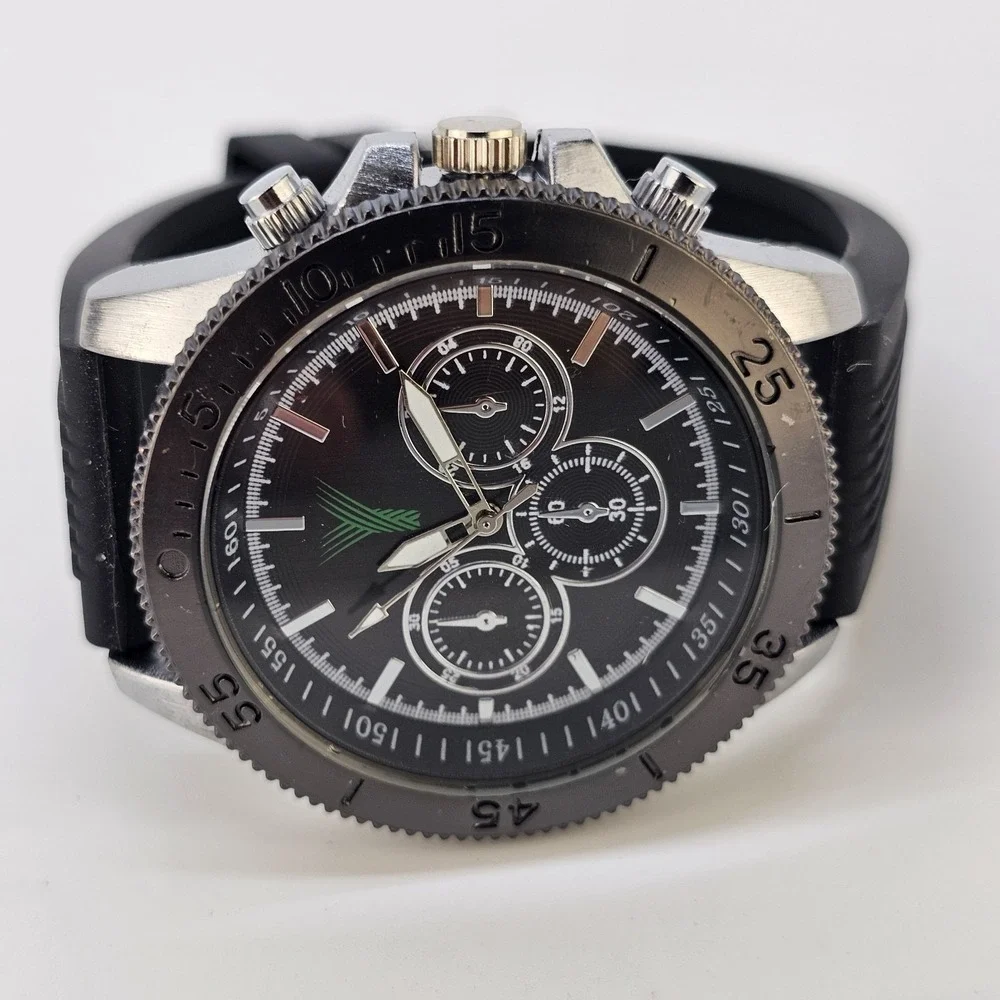 Men's Analog Watch 46MM Black Dial Black Plastic Bands New Battery